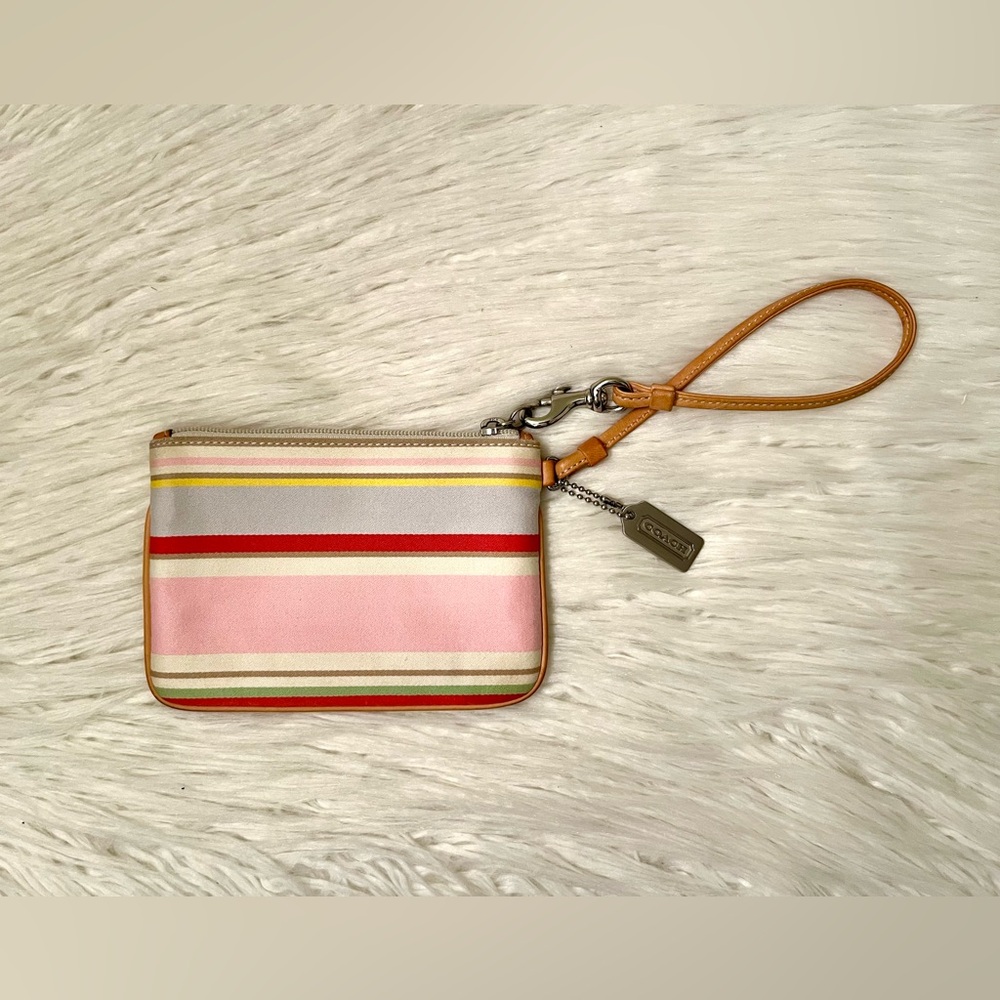 Vintage Coach Hamptons Leather Trim Multicolor Striped Wristlet